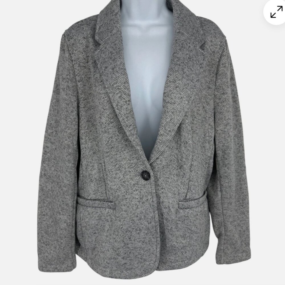 Lands' End Herringbone Single Button Fleece Lined Blazer